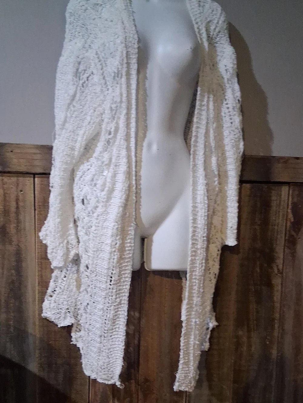 POL Open-Knit Long Cardigan in Cream